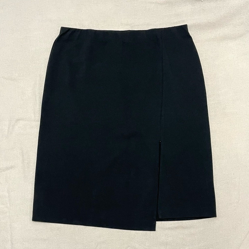 J. Jill Black Ponte Zip Slit Stretch Straight Pencil Asymmetric Skirt Large